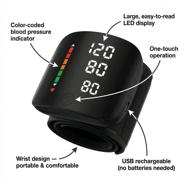 Wrist Blood Pressure Monitor – LED Display, Adjustable, Health Tracking - Image 3